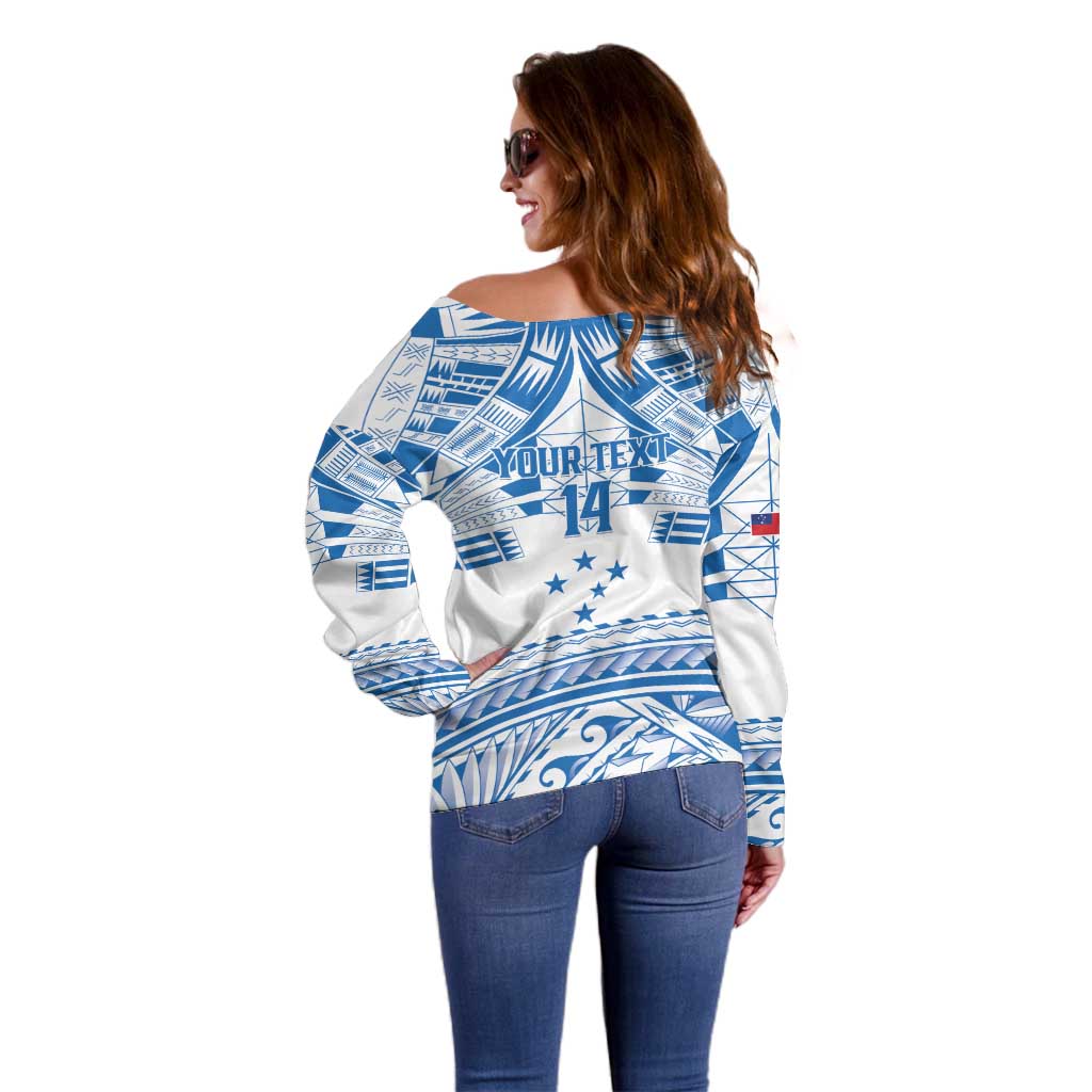 Toa Samoa Rugby Custom Off Shoulder Sweater Uso aso uma Samoan Pattern White LT14 - Polynesian Pride
