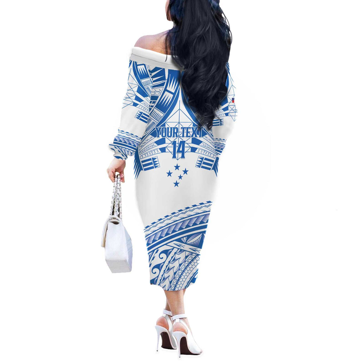 Toa Samoa Rugby Custom Off The Shoulder Long Sleeve Dress Uso aso uma Samoan Pattern White LT14 - Polynesian Pride