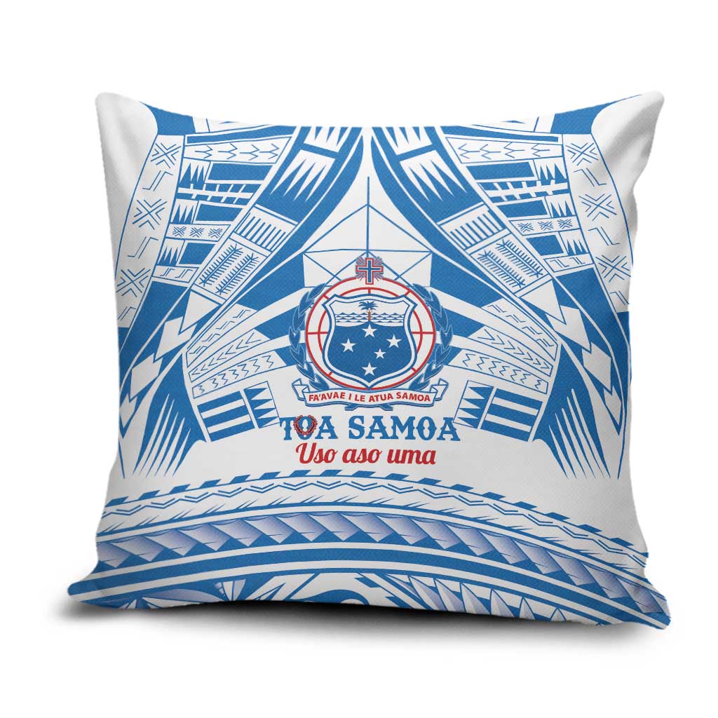 Toa Samoa Rugby Custom Pillow Cover Uso aso uma Samoan Pattern White LT14 White - Polynesian Pride