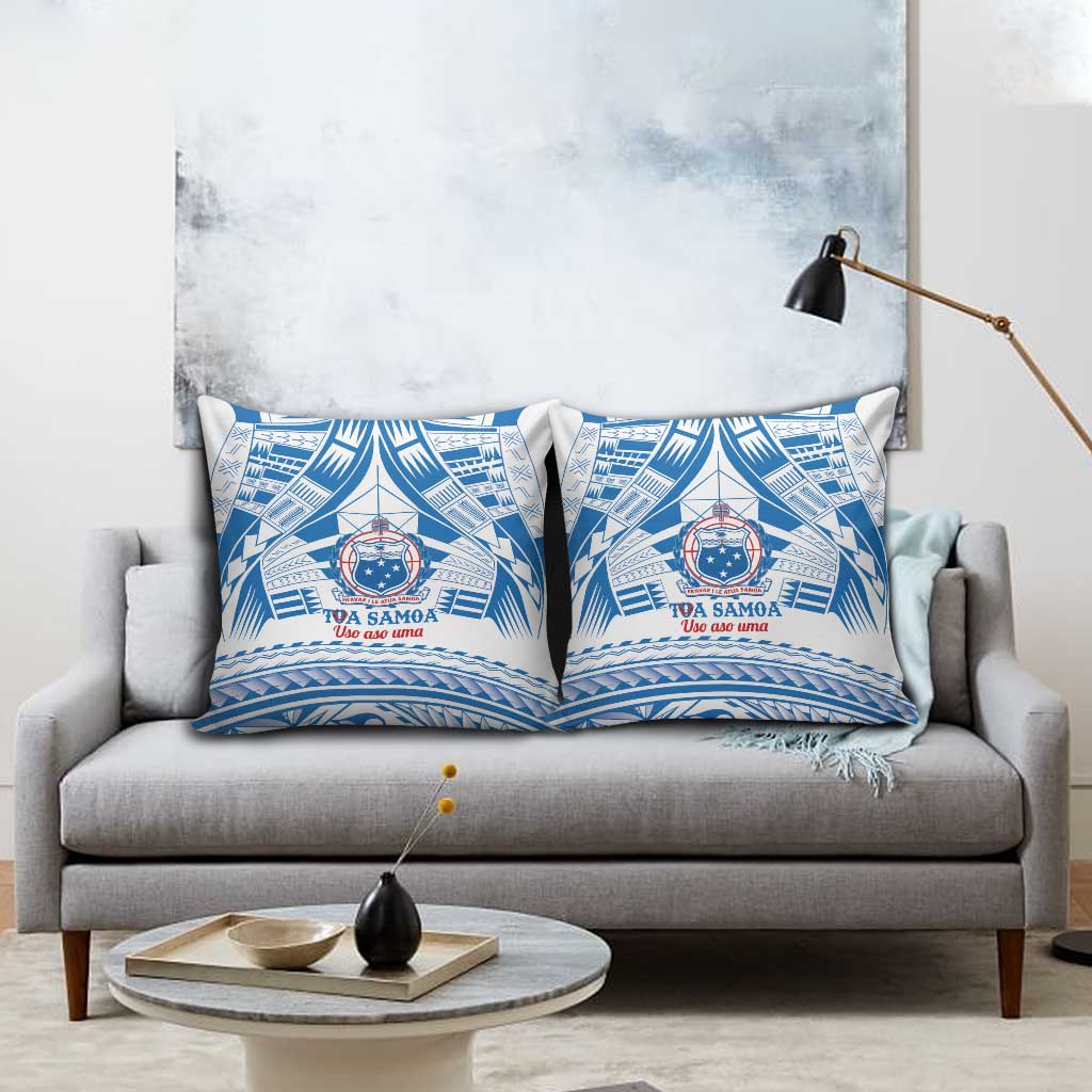 Toa Samoa Rugby Custom Pillow Cover Uso aso uma Samoan Pattern White LT14 - Polynesian Pride