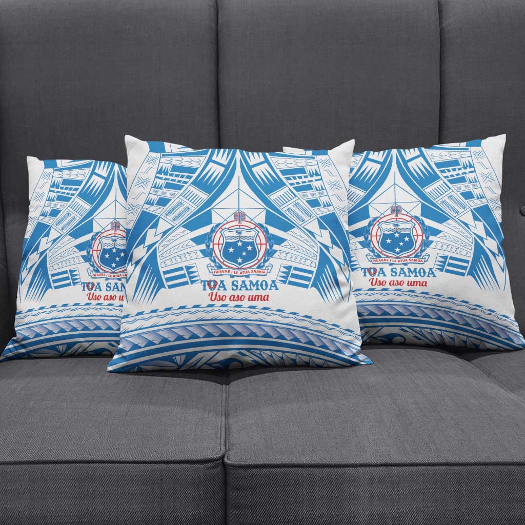 Toa Samoa Rugby Custom Pillow Cover Uso aso uma Samoan Pattern White LT14 - Polynesian Pride
