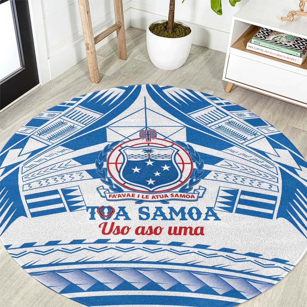 Toa Samoa Rugby Custom Round Carpet Uso aso uma Samoan Pattern White LT14 White - Polynesian Pride