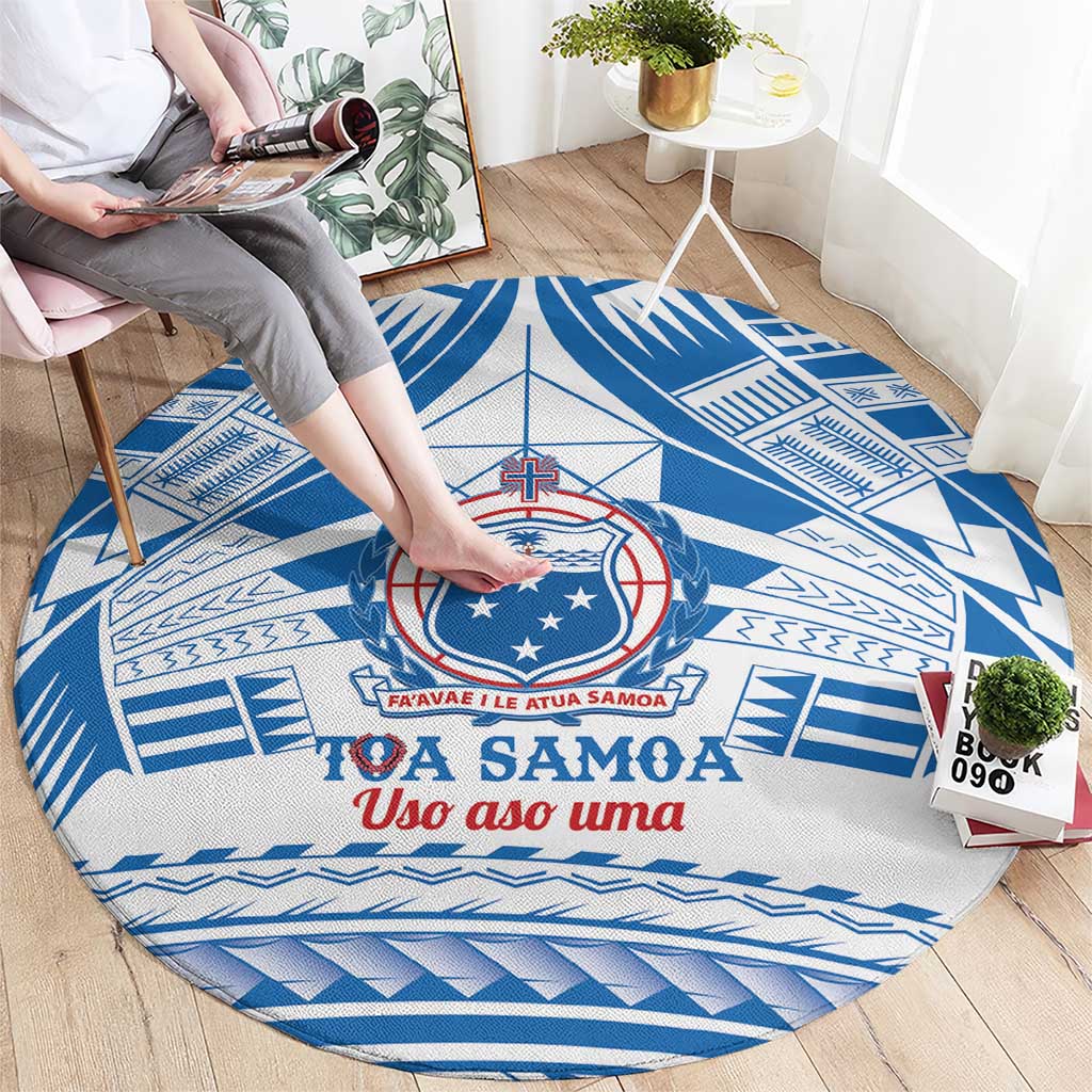 Toa Samoa Rugby Custom Round Carpet Uso aso uma Samoan Pattern White LT14 - Polynesian Pride