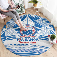Toa Samoa Rugby Custom Round Carpet Uso aso uma Samoan Pattern White LT14 - Polynesian Pride