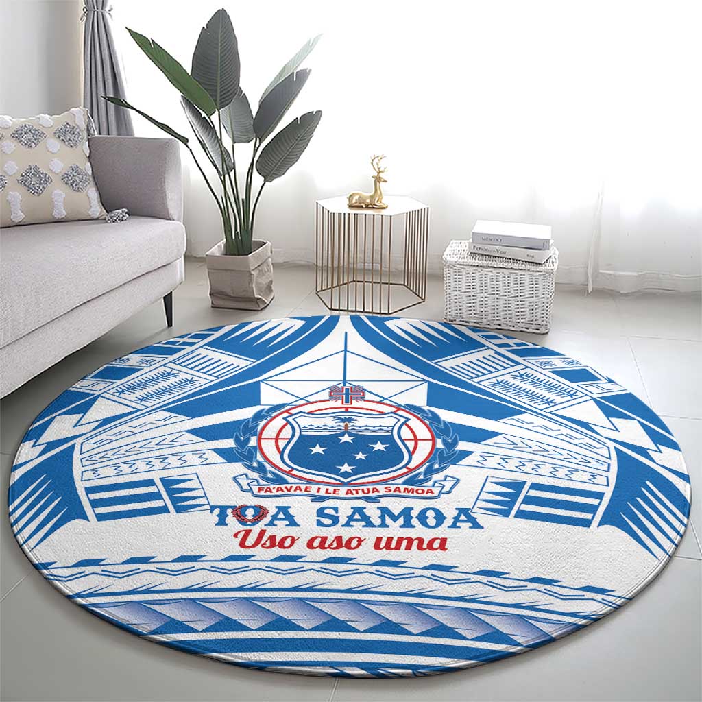 Toa Samoa Rugby Custom Round Carpet Uso aso uma Samoan Pattern White LT14 - Polynesian Pride