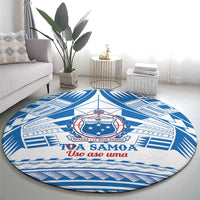 Toa Samoa Rugby Custom Round Carpet Uso aso uma Samoan Pattern White LT14 - Polynesian Pride