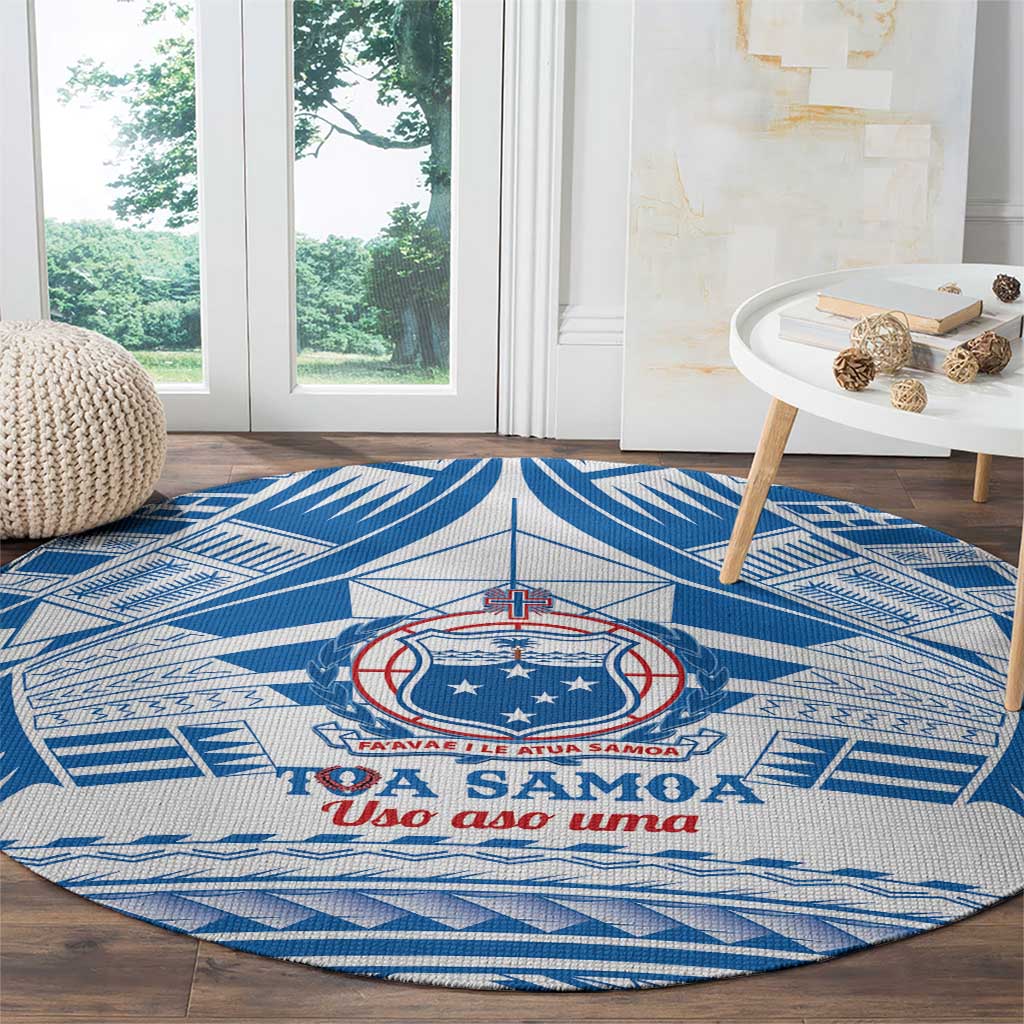 Toa Samoa Rugby Custom Round Carpet Uso aso uma Samoan Pattern White LT14 - Polynesian Pride