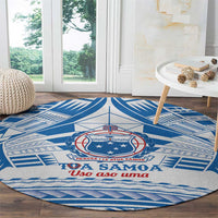 Toa Samoa Rugby Custom Round Carpet Uso aso uma Samoan Pattern White LT14 - Polynesian Pride
