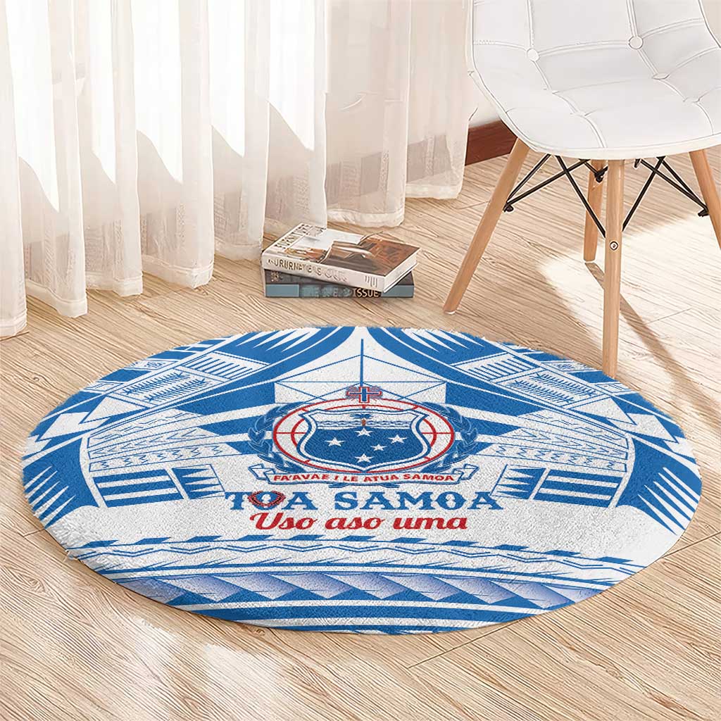 Toa Samoa Rugby Custom Round Carpet Uso aso uma Samoan Pattern White LT14 - Polynesian Pride