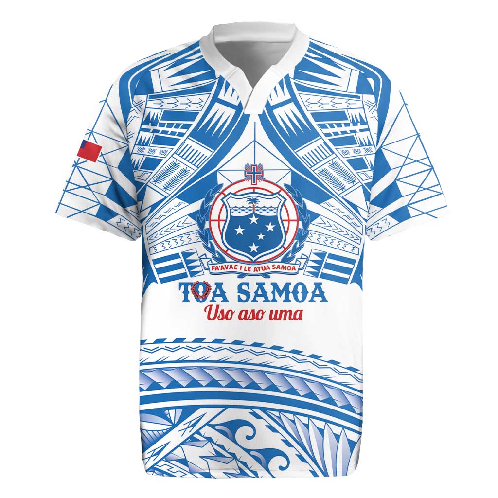 Toa Samoa Rugby Custom Rugby Jersey Uso aso uma Samoan Pattern White - Polynesian Pride