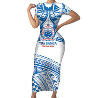 Toa Samoa Rugby Custom Short Sleeve Bodycon Dress Uso aso uma Samoan Pattern White LT14 Long Dress White - Polynesian Pride