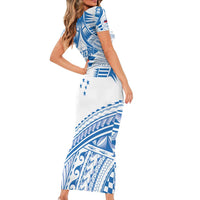 Toa Samoa Rugby Custom Short Sleeve Bodycon Dress Uso aso uma Samoan Pattern White LT14 - Polynesian Pride