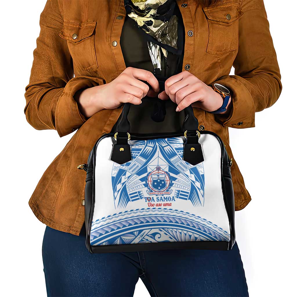 Toa Samoa Rugby Custom Shoulder Handbag Uso aso uma Samoan Pattern White - Polynesian Pride
