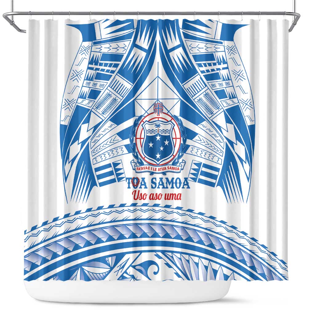 Toa Samoa Rugby Custom Shower Curtain Uso aso uma Samoan Pattern White LT14 White - Polynesian Pride