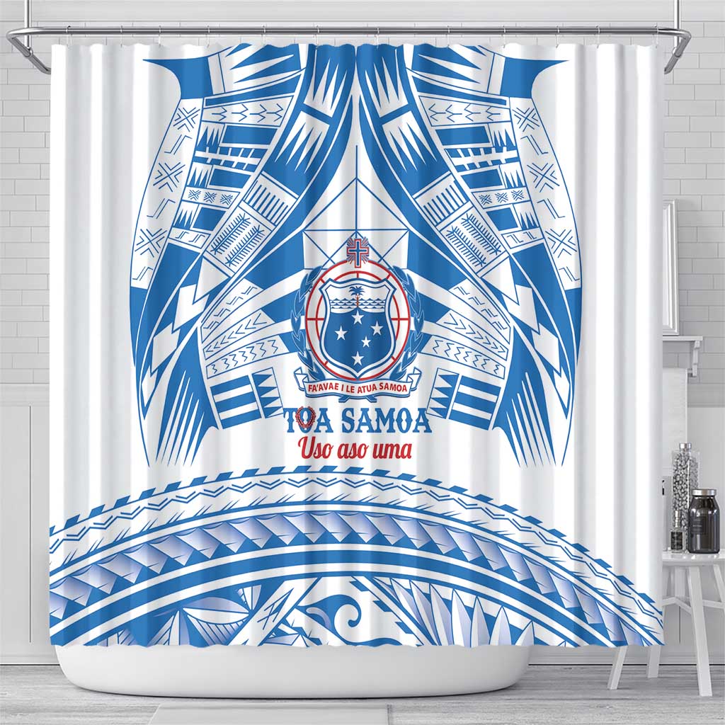 Toa Samoa Rugby Custom Shower Curtain Uso aso uma Samoan Pattern White LT14 - Polynesian Pride