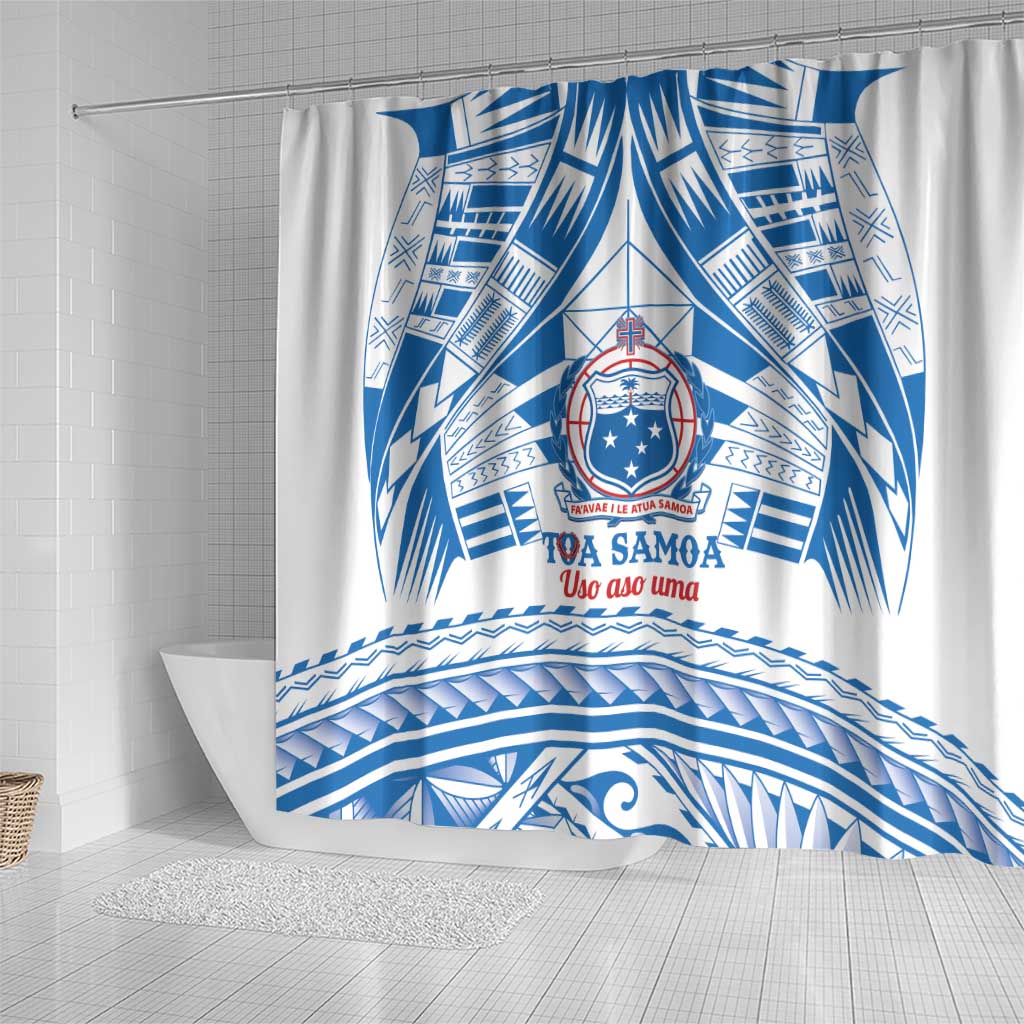 Toa Samoa Rugby Custom Shower Curtain Uso aso uma Samoan Pattern White LT14 - Polynesian Pride