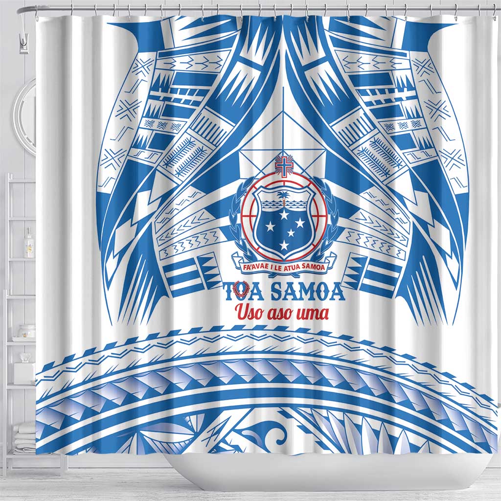 Toa Samoa Rugby Custom Shower Curtain Uso aso uma Samoan Pattern White LT14 - Polynesian Pride