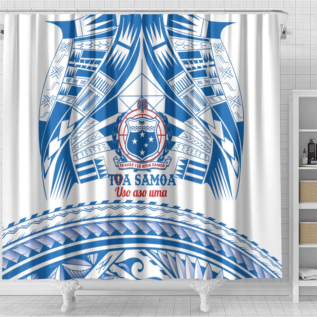Toa Samoa Rugby Custom Shower Curtain Uso aso uma Samoan Pattern White LT14 - Polynesian Pride