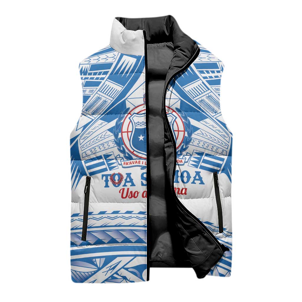 Toa Samoa Rugby Custom Sleeveless Puffer Jacket Uso aso uma Samoan Pattern White - Polynesian Pride