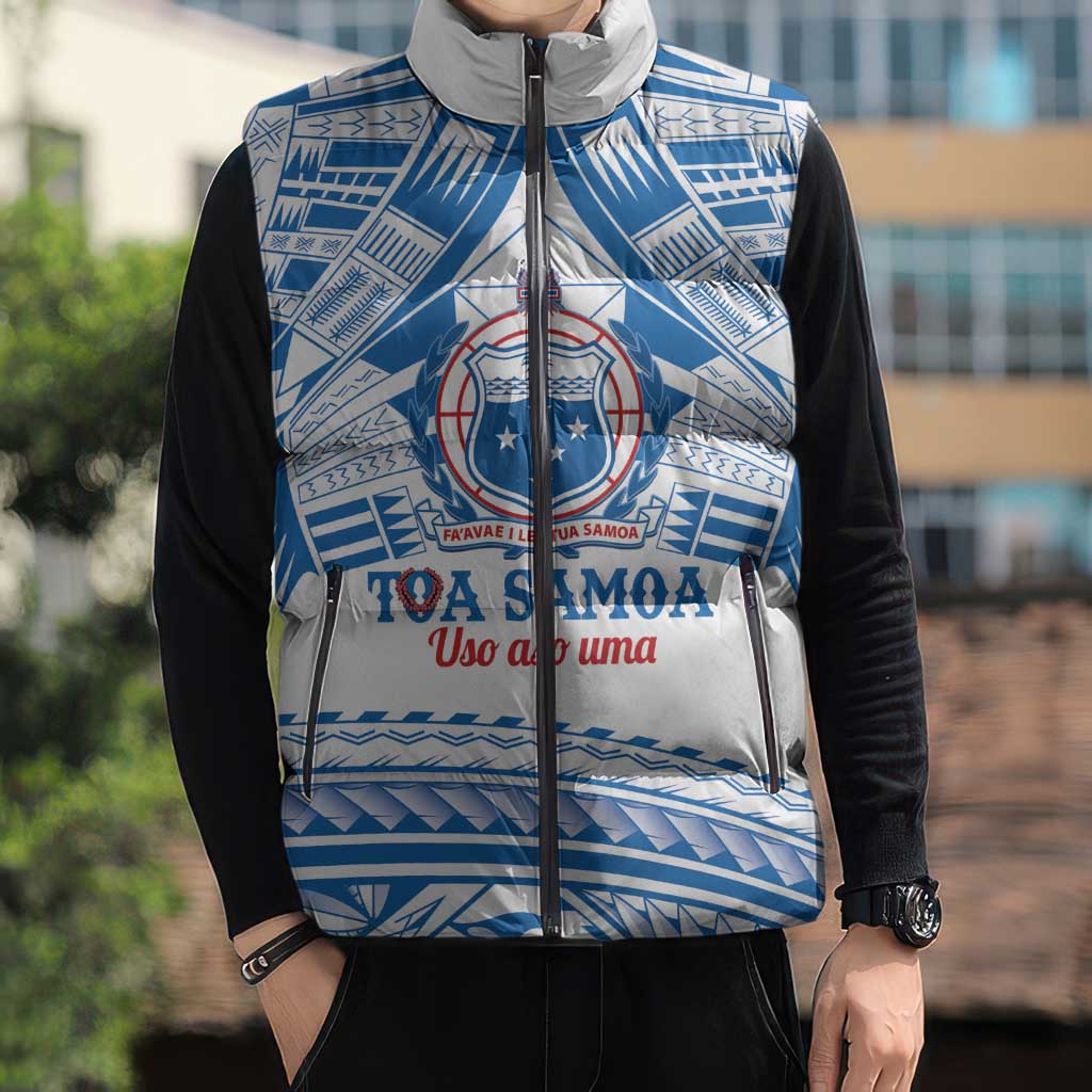 Toa Samoa Rugby Custom Sleeveless Puffer Jacket Uso aso uma Samoan Pattern White - Polynesian Pride