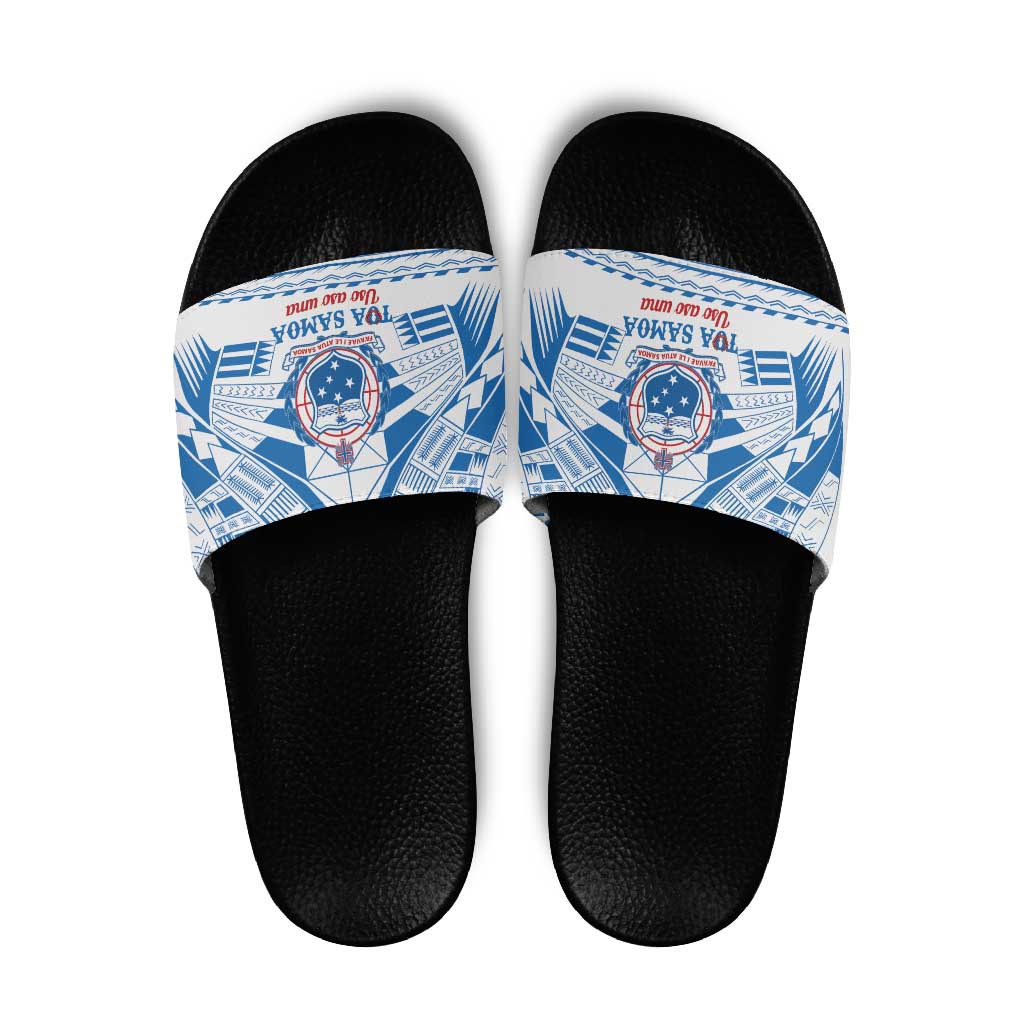 Toa Samoa Rugby Custom Slide Sandals Uso aso uma Samoan Pattern White LT14 White - Polynesian Pride
