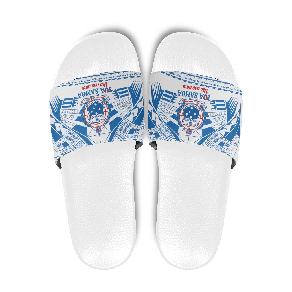 Toa Samoa Rugby Custom Slide Sandals Uso aso uma Samoan Pattern White LT14 White - Polynesian Pride