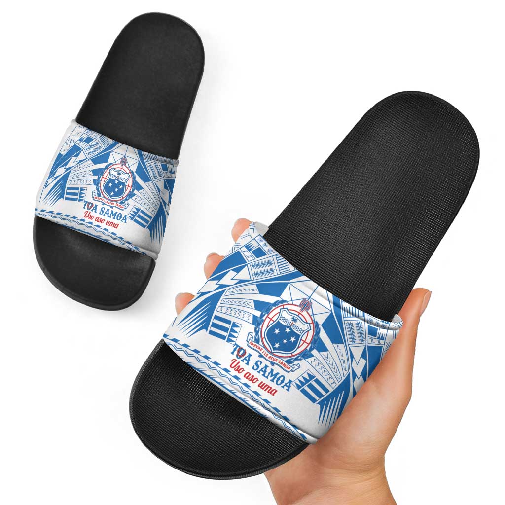 Toa Samoa Rugby Custom Slide Sandals Uso aso uma Samoan Pattern White LT14 - Polynesian Pride