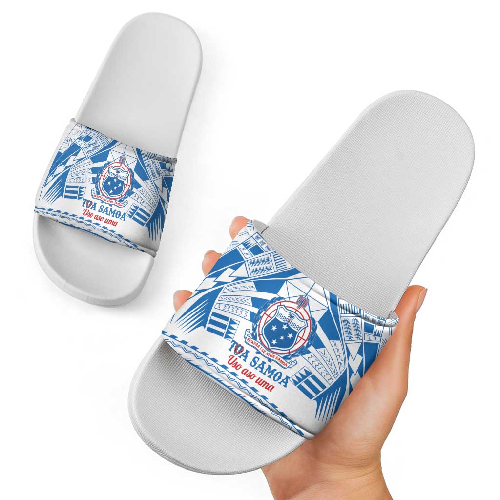 Toa Samoa Rugby Custom Slide Sandals Uso aso uma Samoan Pattern White LT14 - Polynesian Pride