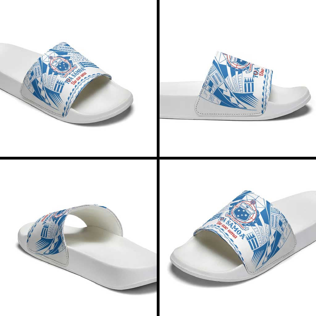 Toa Samoa Rugby Custom Slide Sandals Uso aso uma Samoan Pattern White LT14 - Polynesian Pride