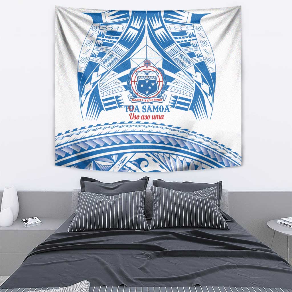 Toa Samoa Rugby Custom Tapestry Uso aso uma Samoan Pattern White LT14 - Polynesian Pride