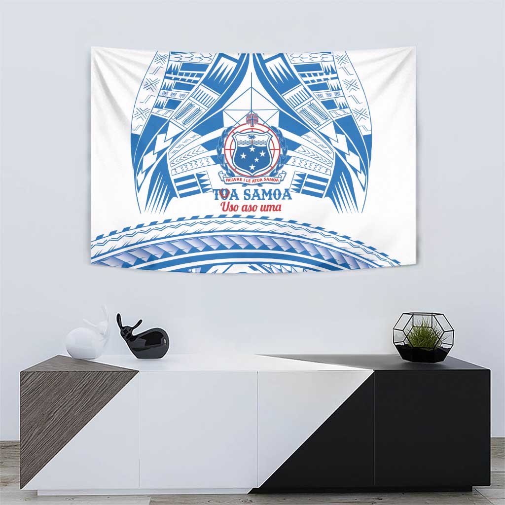 Toa Samoa Rugby Custom Tapestry Uso aso uma Samoan Pattern White LT14 - Polynesian Pride