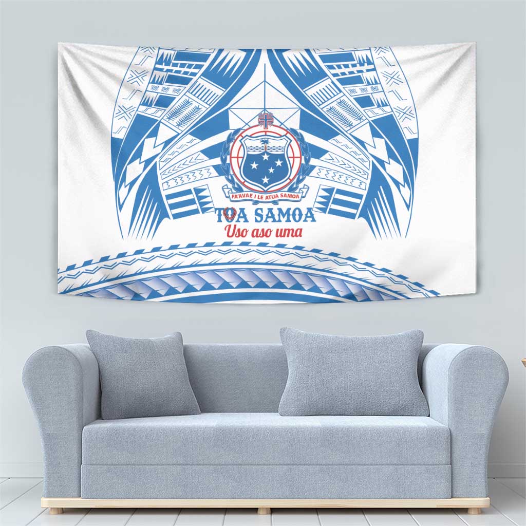 Toa Samoa Rugby Custom Tapestry Uso aso uma Samoan Pattern White LT14 - Polynesian Pride