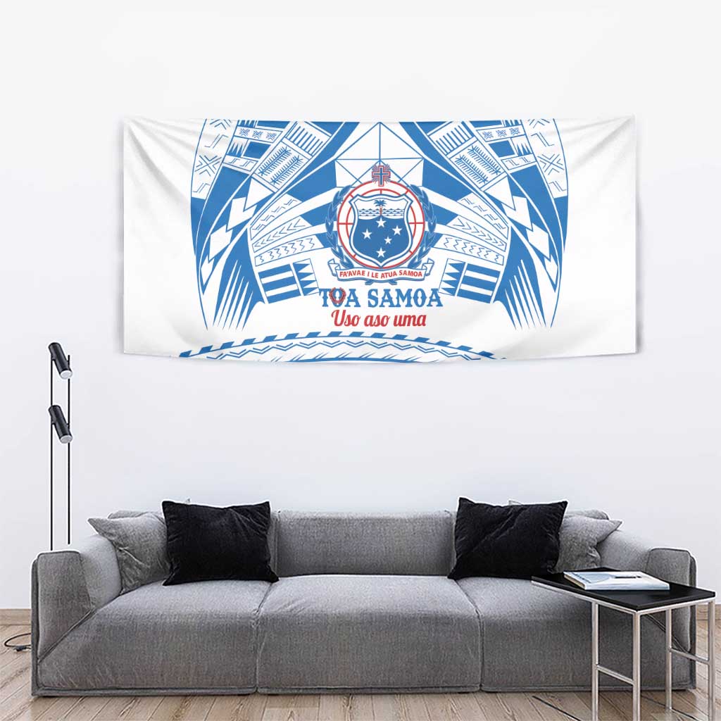 Toa Samoa Rugby Custom Tapestry Uso aso uma Samoan Pattern White LT14 - Polynesian Pride