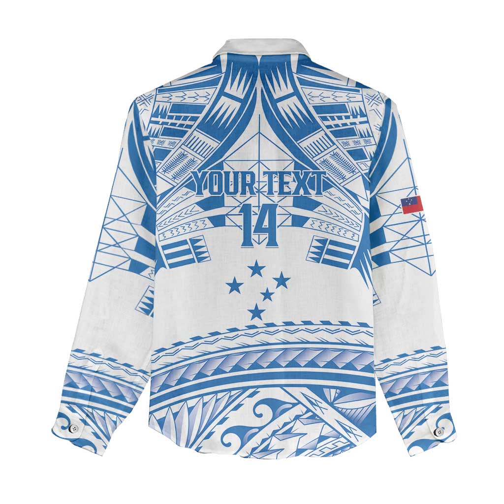 Toa Samoa Rugby Custom Women Casual Shirt Uso aso uma Samoan Pattern White - Polynesian Pride