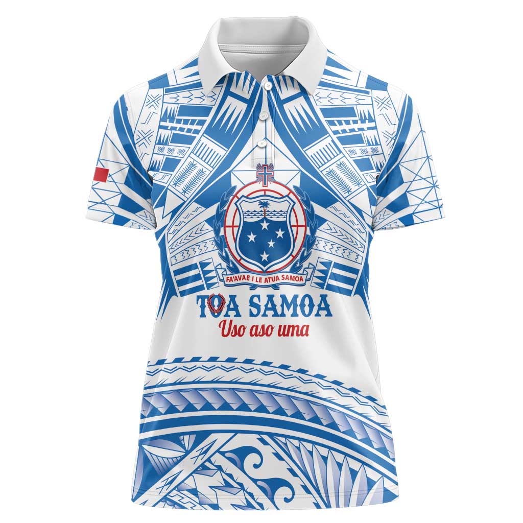 Toa Samoa Rugby Custom Women Polo Shirt Uso aso uma Samoan Pattern White - Polynesian Pride