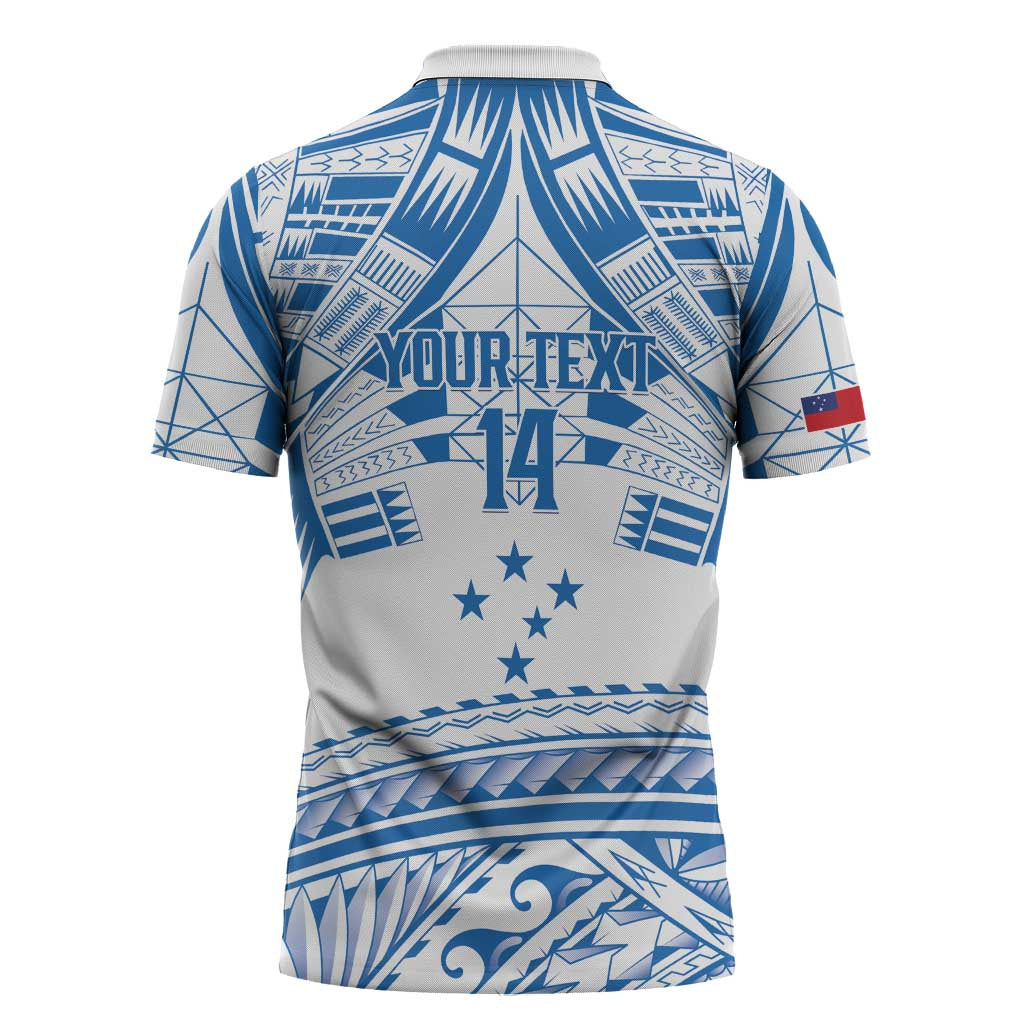 Toa Samoa Rugby Custom Zipper Polo Shirt Uso aso uma Samoan Pattern White LT14 - Polynesian Pride