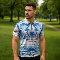 Toa Samoa Rugby Custom Zipper Polo Shirt Uso aso uma Samoan Pattern White LT14 - Polynesian Pride