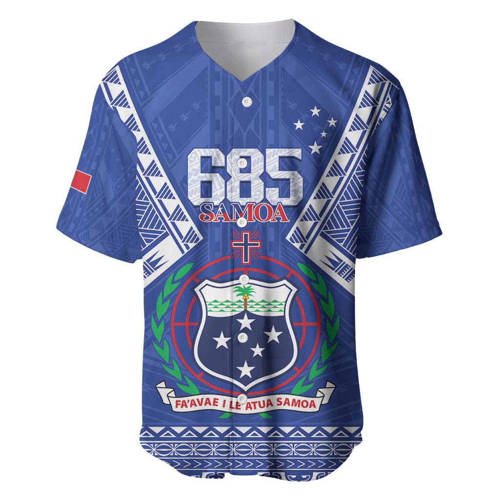 Personalised Samoa 685 Baseball Jersey Samoan Pride Coat Of Arms LT14 Blue - Polynesian Pride