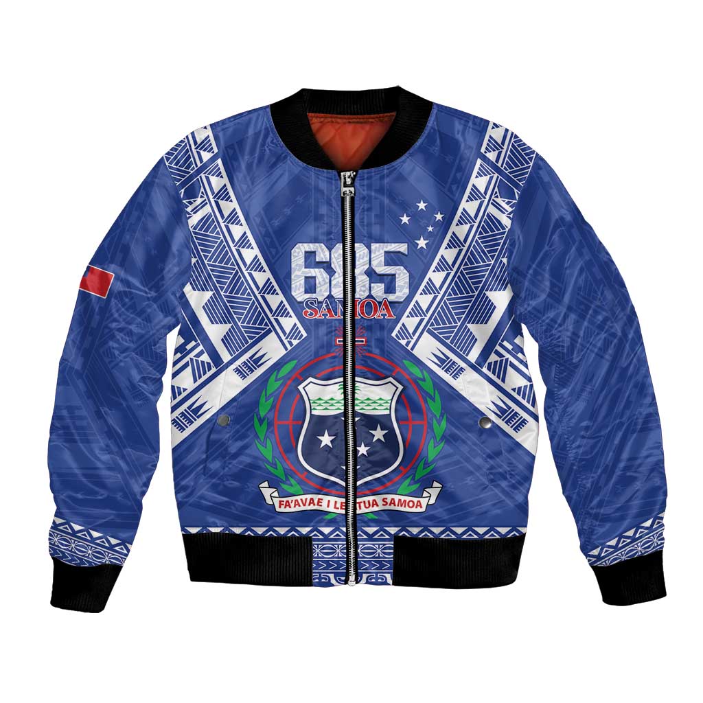Personalised Samoa 685 Bomber Jacket Samoan Pride Coat Of Arms LT14 Unisex Blue - Polynesian Pride