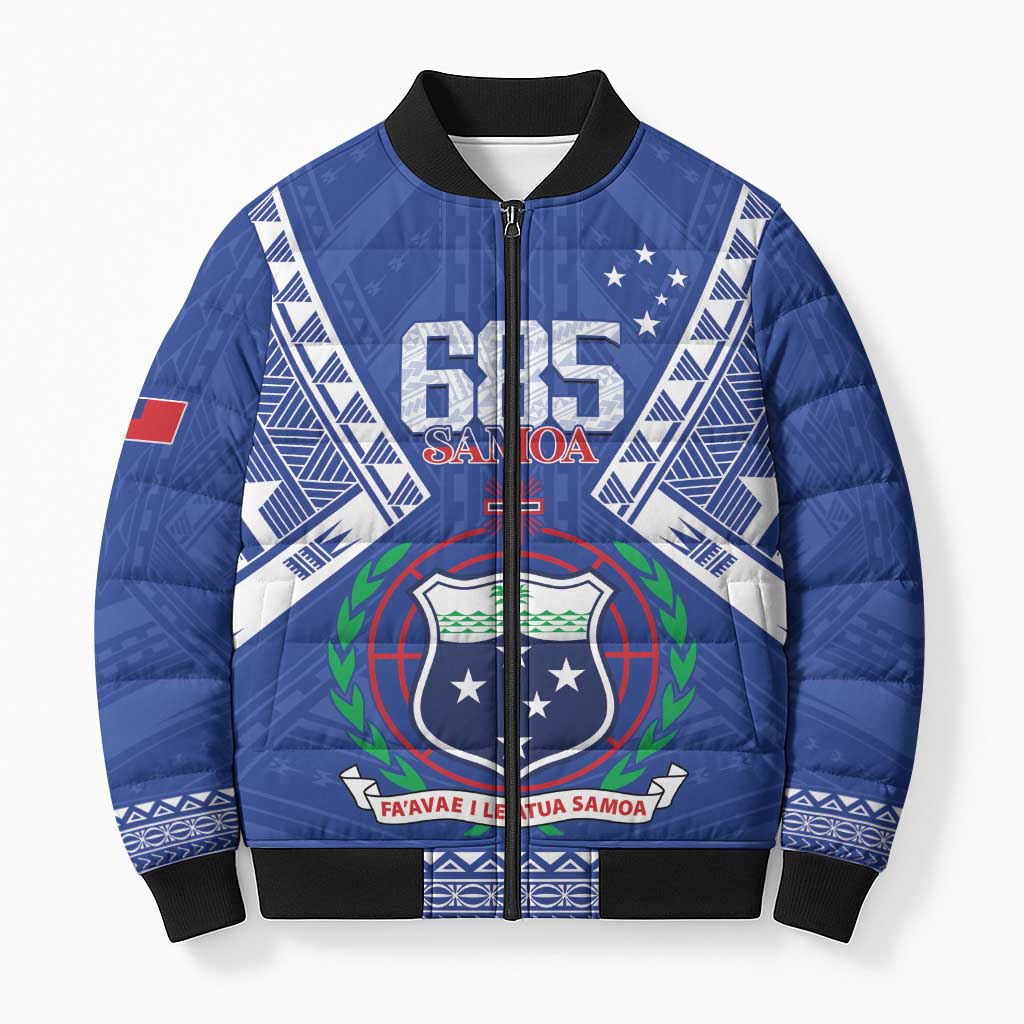 Personalised Samoa 685 Bomber Puffer Jacket Samoan Pride Coat Of Arms - Polynesian Pride