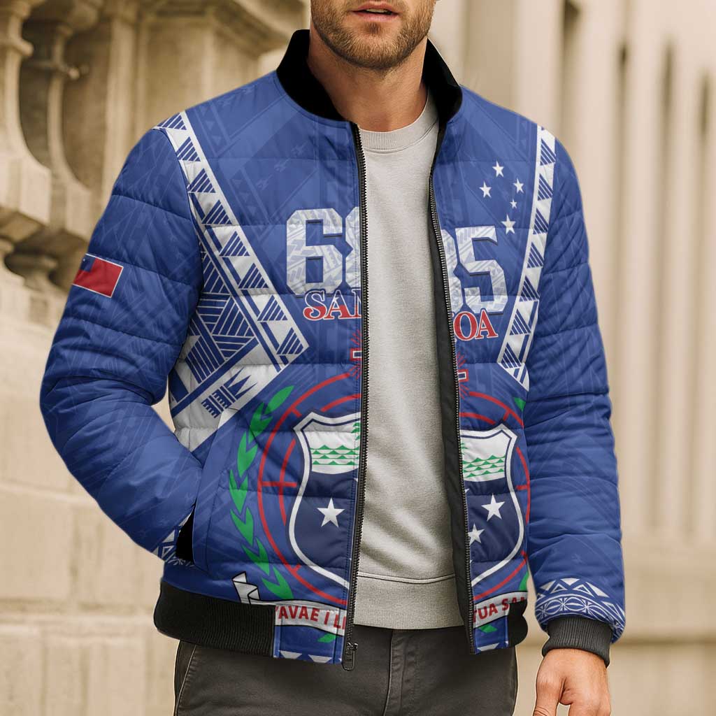Personalised Samoa 685 Bomber Puffer Jacket Samoan Pride Coat Of Arms - Polynesian Pride