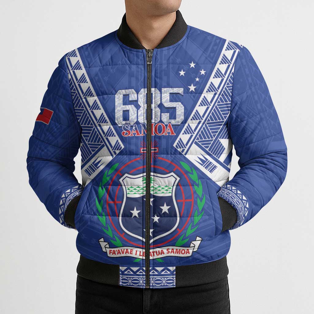 Personalised Samoa 685 Bomber Puffer Jacket Samoan Pride Coat Of Arms - Polynesian Pride