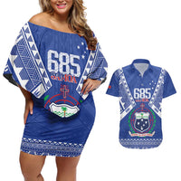 Personalised Samoa 685 Couples Matching Off Shoulder Short Dress and Hawaiian Shirt Samoan Pride Coat Of Arms - Polynesian Pride