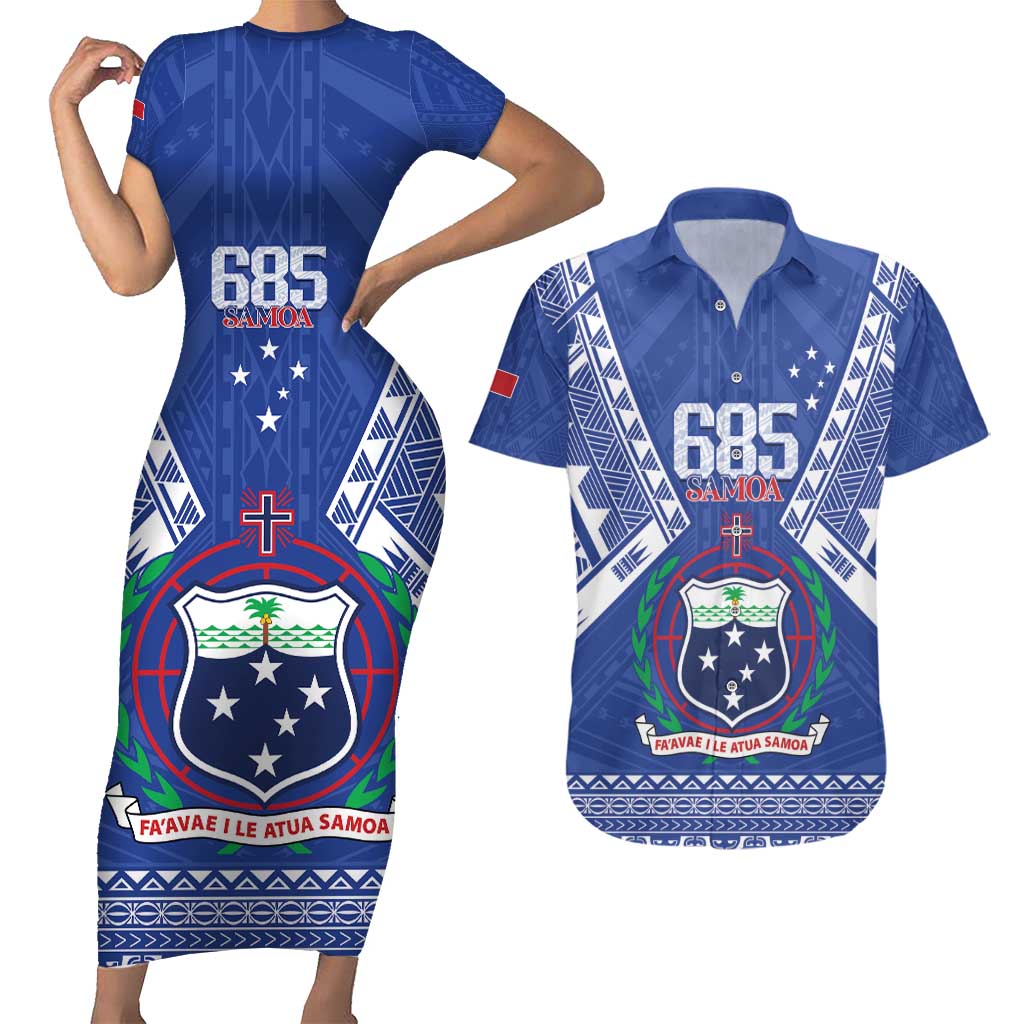 Personalised Samoa 685 Couples Matching Short Sleeve Bodycon Dress and Hawaiian Shirt Samoan Pride Coat Of Arms - Polynesian Pride