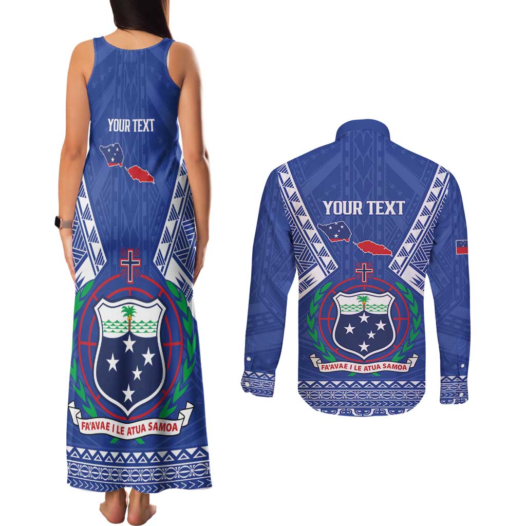 Personalised Samoa 685 Couples Matching Tank Maxi Dress and Long Sleeve Button Shirt Samoan Pride Coat Of Arms - Polynesian Pride