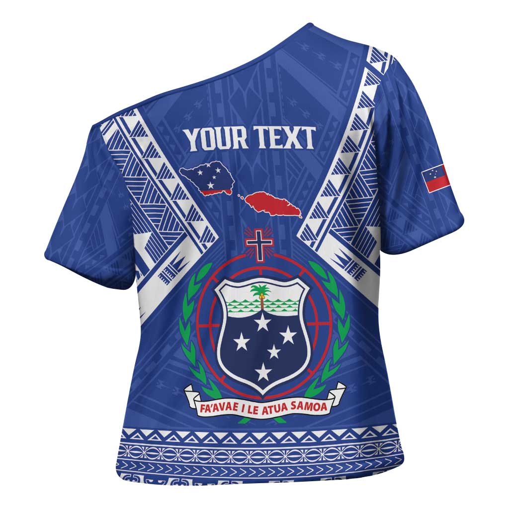 Personalised Samoa 685 Cross Shoulder Shirt Samoan Pride Coat Of Arms - Polynesian Pride