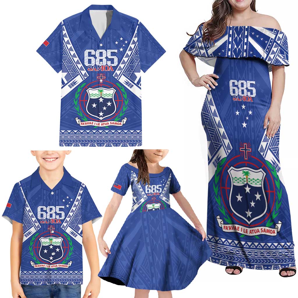 Personalised Samoa 685 Family Matching Off Shoulder Maxi Dress and Hawaiian Shirt Samoan Pride Coat Of Arms - Polynesian Pride