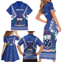 Personalised Samoa 685 Family Matching Short Sleeve Bodycon Dress and Hawaiian Shirt Samoan Pride Coat Of Arms - Polynesian Pride