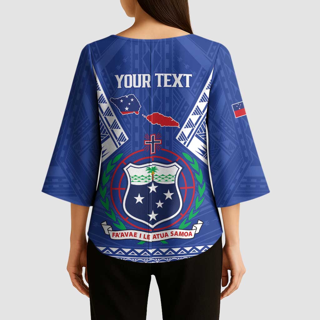 Personalised Samoa 685 Kimono Sleeve Blouse Samoan Pride Coat Of Arms - Polynesian Pride