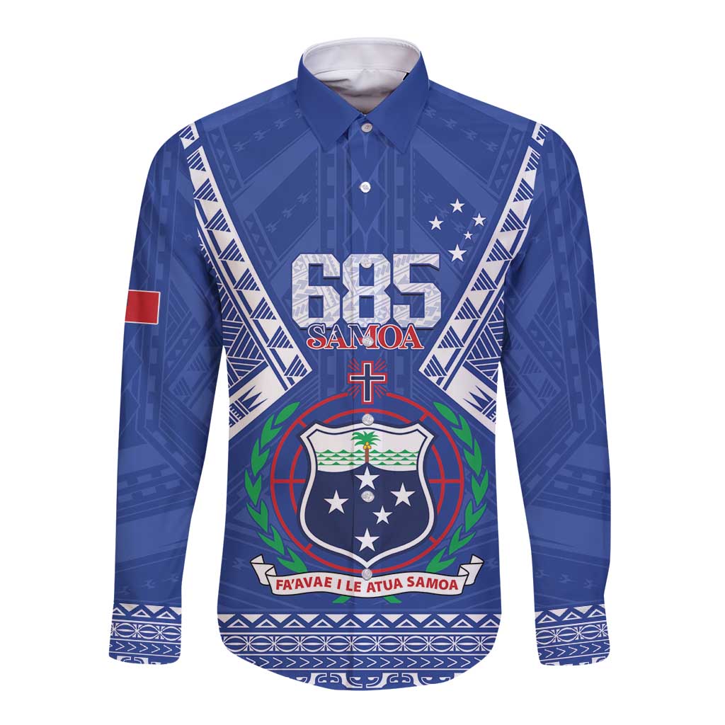 Personalised Samoa 685 Long Sleeve Button Shirt Samoan Pride Coat Of Arms - Polynesian Pride